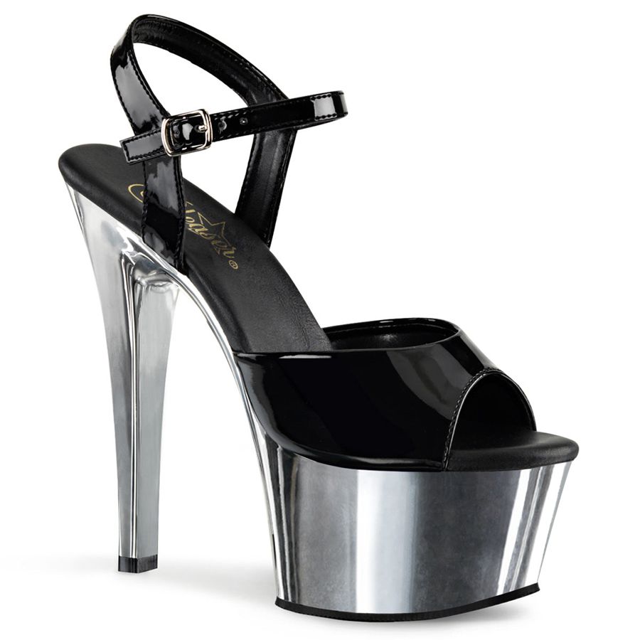 Women's Pleaser Aspire-609 Ankle Strap Sandals Silver | 802QUDOVF