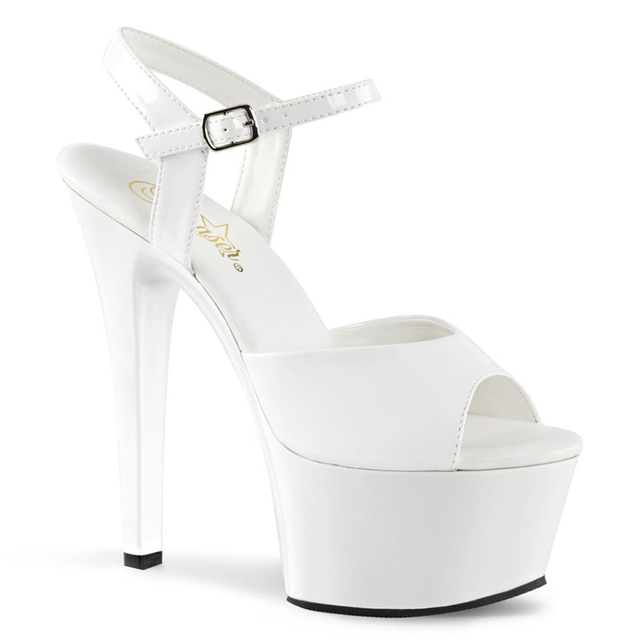 Women's Pleaser Aspire-609 Ankle Strap Sandals White | 849KDELHG