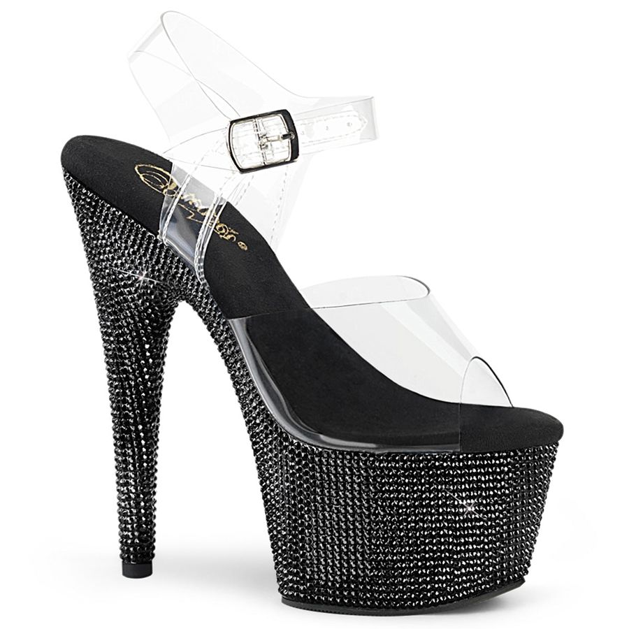 Women's Pleaser Bejeweled-708DM Ankle Strap Sandals Black | 687XQNYPJ