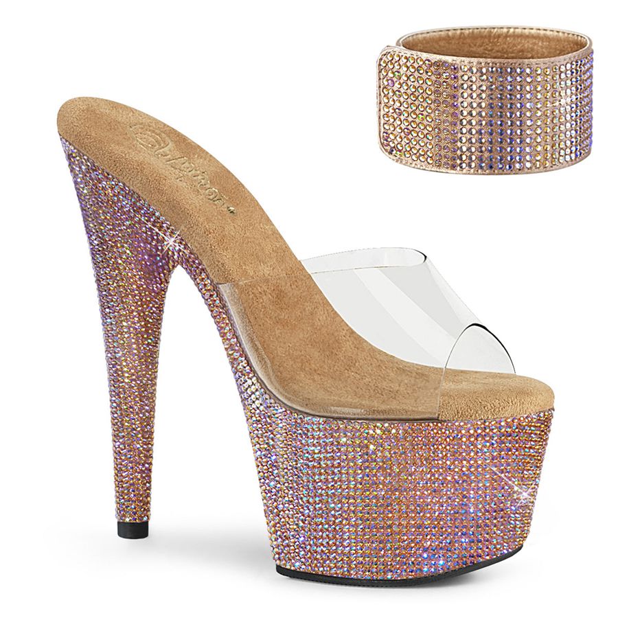 Women's Pleaser Bejeweled-712RS Platform Sandals Rose Gold | 091VINMWO