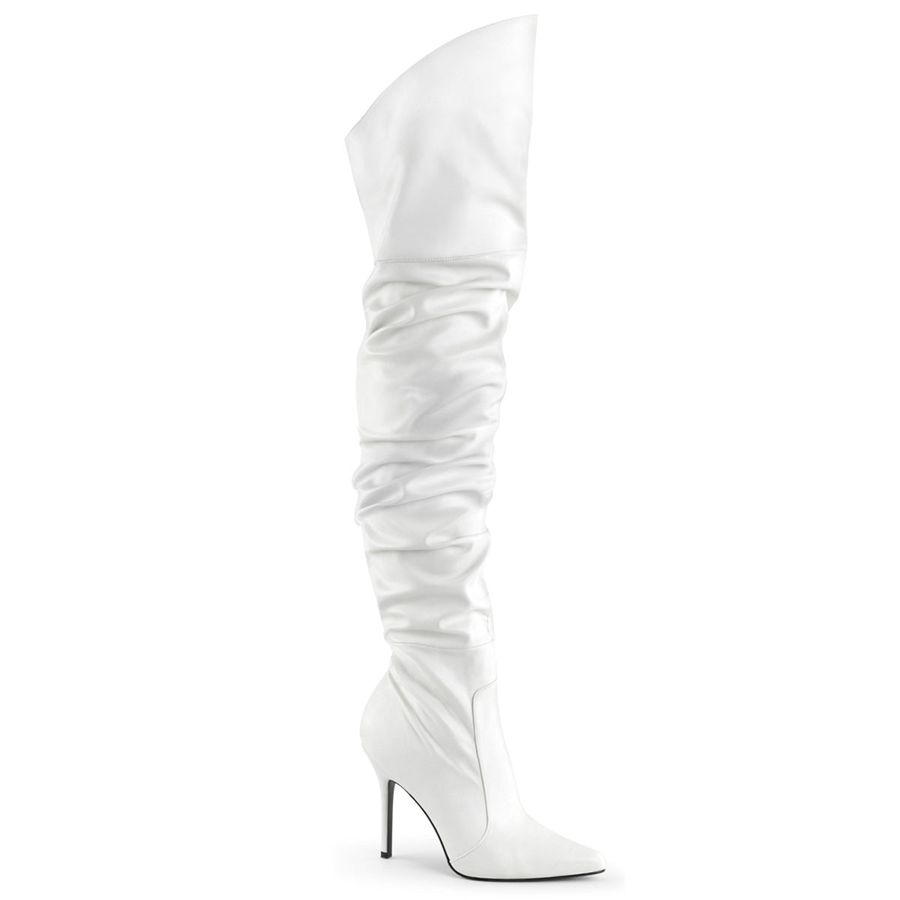 Women's Pleaser Classique-3011 Thigh High Boots White | 846XQZAYE