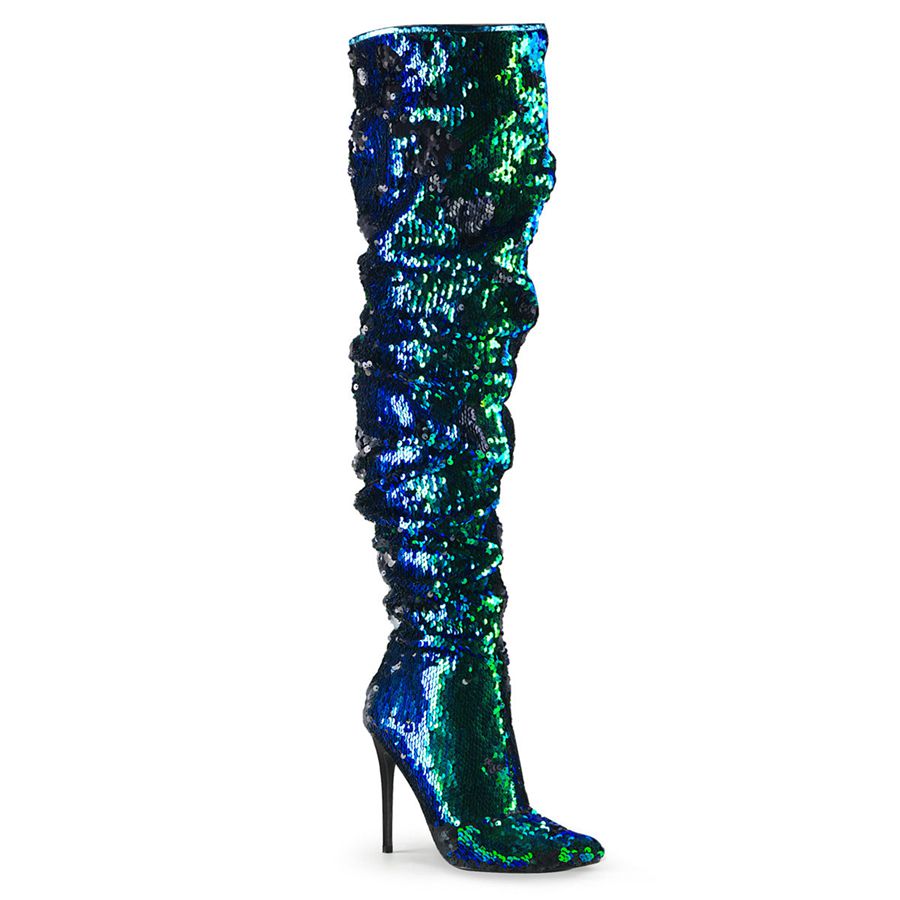 Women's Pleaser Courtly-3011 Thigh High Boots Green | 087RQAZUE