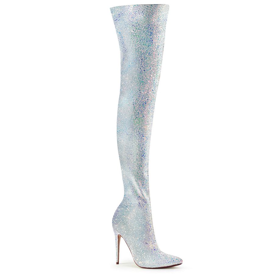 Women's Pleaser Courtly-3015 Thigh High Boots Silver | 126XBAVSR