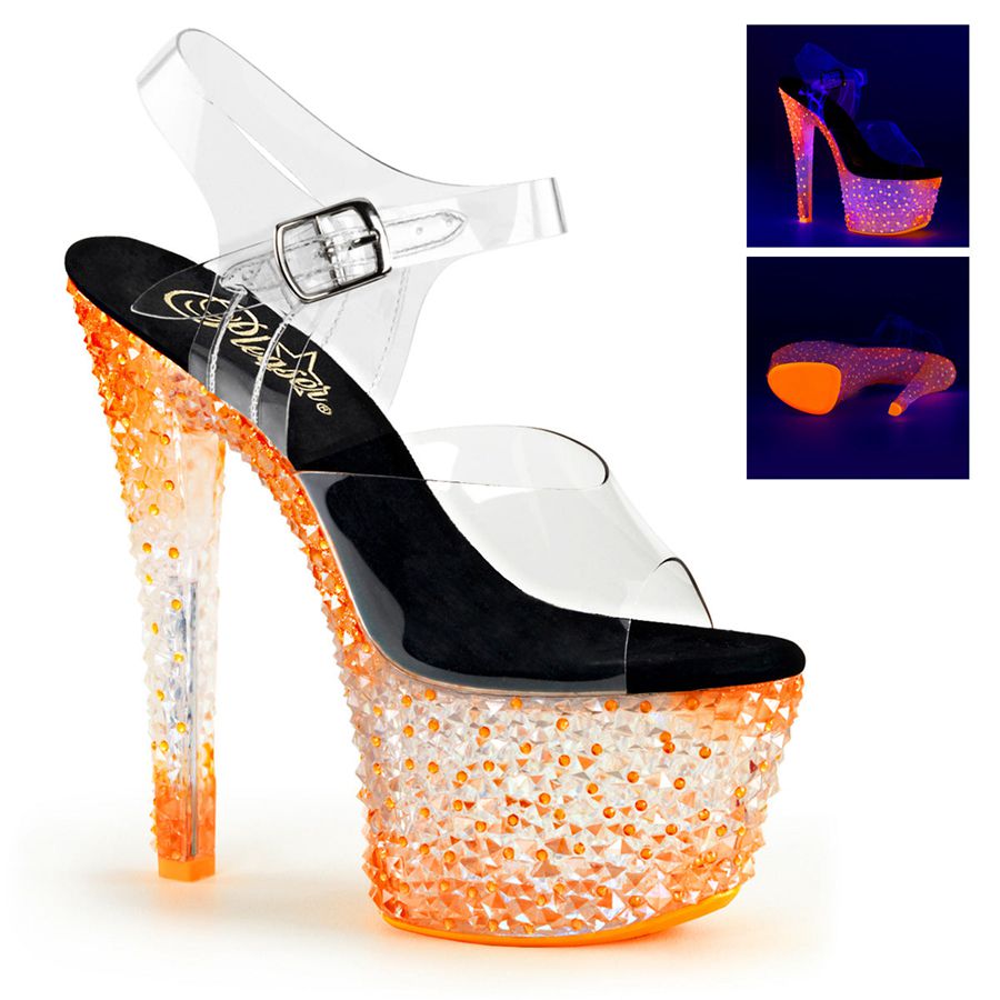 Women's Pleaser Crystalize-308PS Ankle Strap Sandals Orange | 159OVQWTK