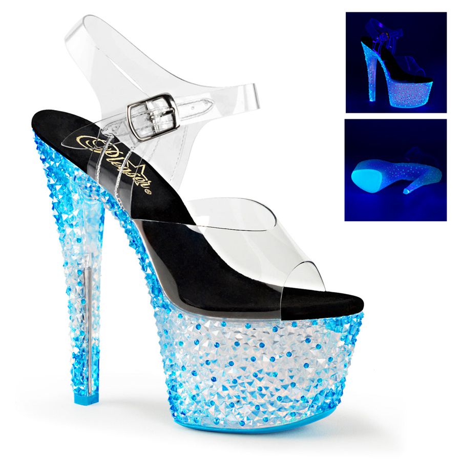 Women's Pleaser Crystalize-308PS Ankle Strap Sandals Blue | 475FHZCLD