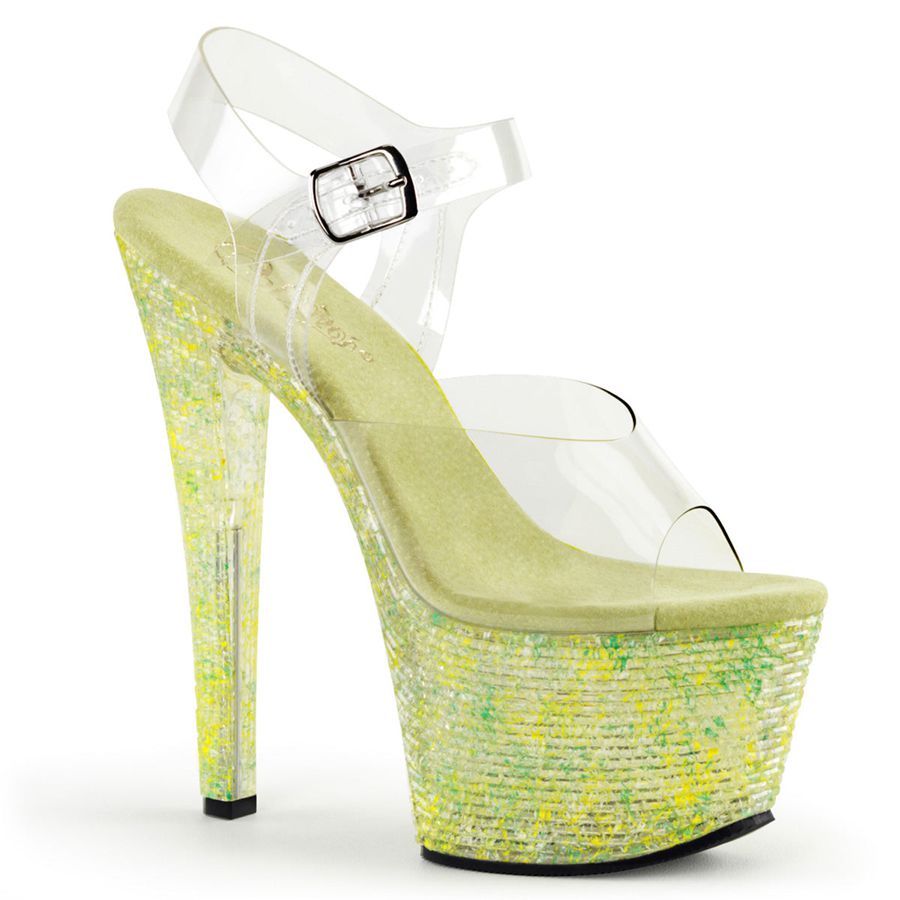 Women's Pleaser Crystalize-308TL Ankle Strap Sandals Green | 471UVYCJS