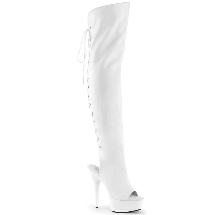 Women's Pleaser Delight-3019 Thigh High Boots White | 614VCIUTR