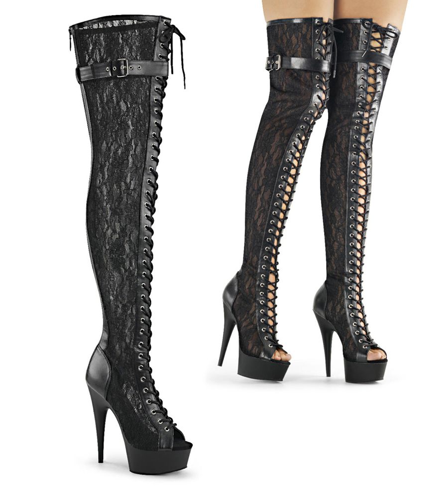 Women's Pleaser Delight-3025ML Thigh High Boots Black | 327WCLEGS