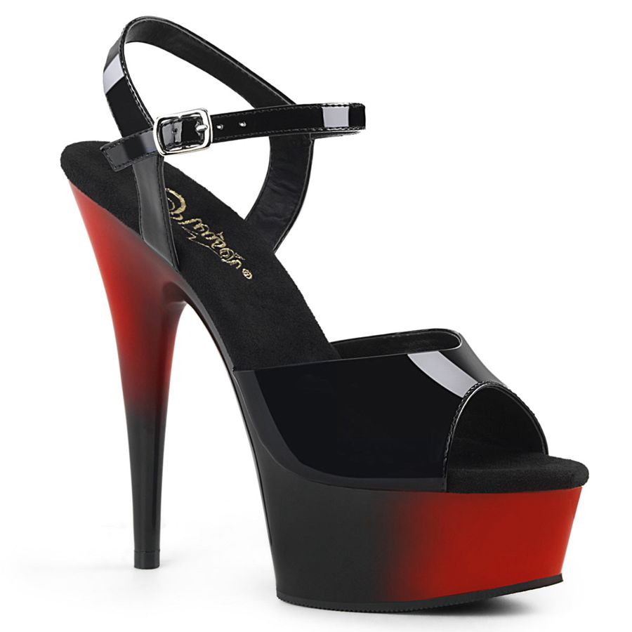 Women's Pleaser Delight-609BR Ankle Strap Sandals Black Red | 943MKWVDC