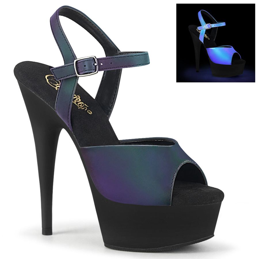 Women's Pleaser Delight-609REFL Ankle Strap Sandals Black | 059JEAHPM