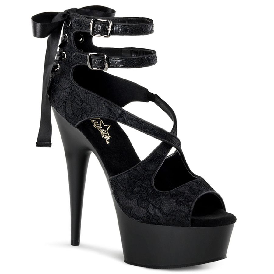 Women's Pleaser Delight-678LC Ankle Strap Sandals Black | 215QAYUBD