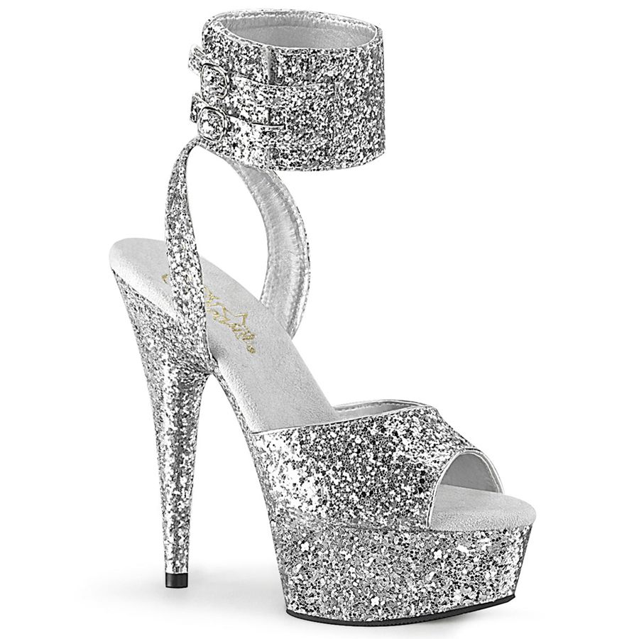 Women's Pleaser Delight-691LG Ankle Strap Sandals Silver | 364DOKVSA