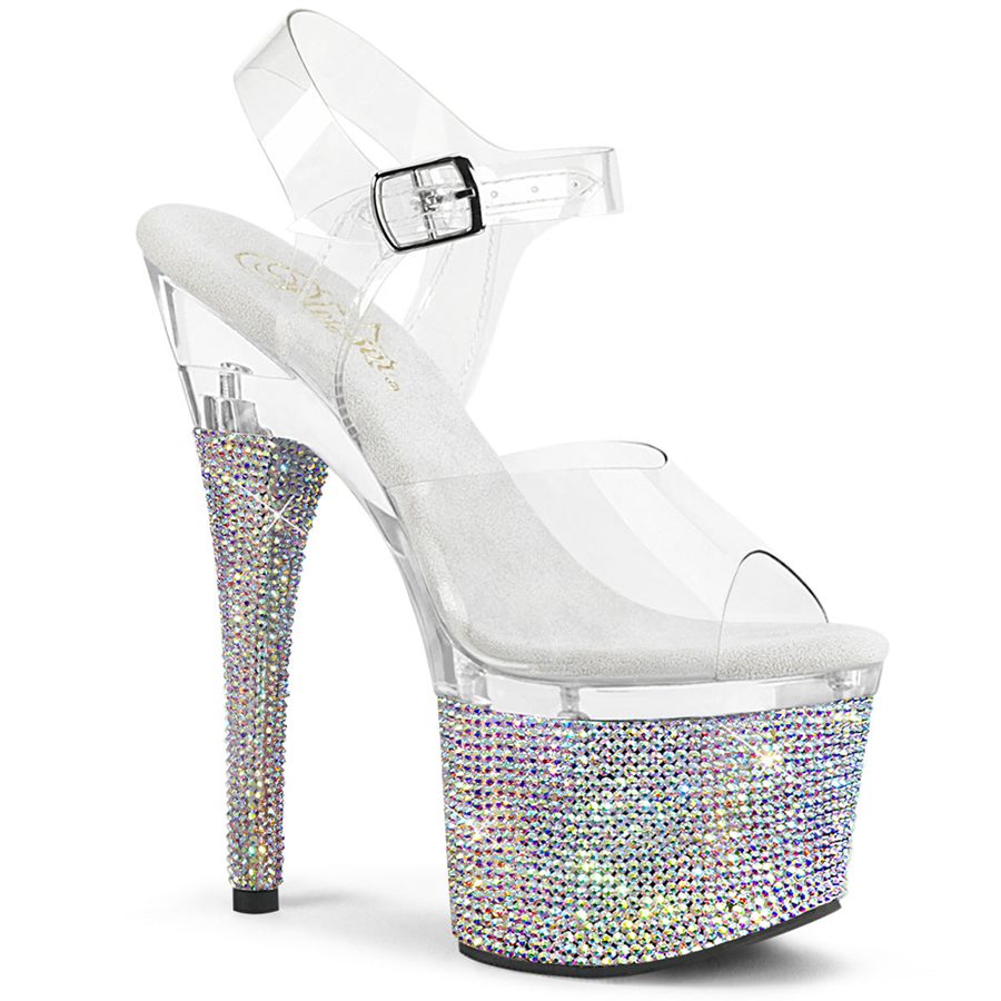 Women's Pleaser Esteem-708DM Ankle Strap Sandals Silver | 308ZRHNIQ