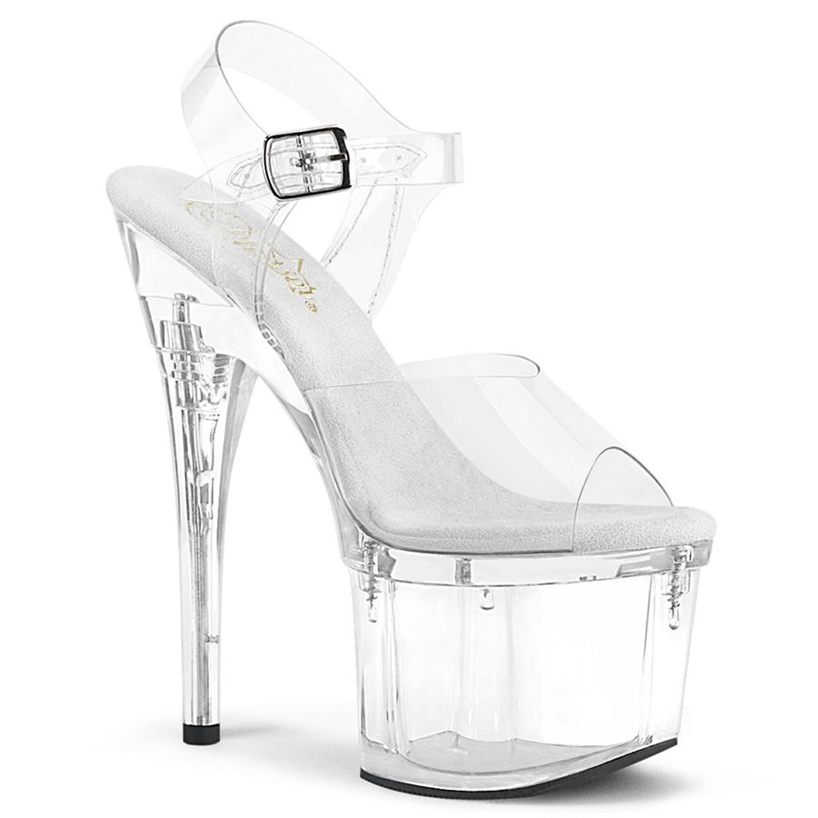 Women's Pleaser Esteem-708 Ankle Strap Sandals Clear | 652EUWMHV