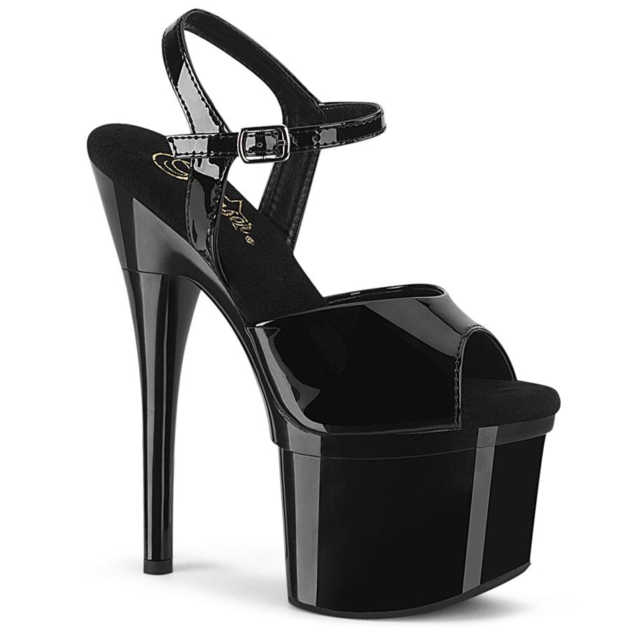 Women's Pleaser Esteem-709 Ankle Strap Sandals Black | 045CEOHYJ