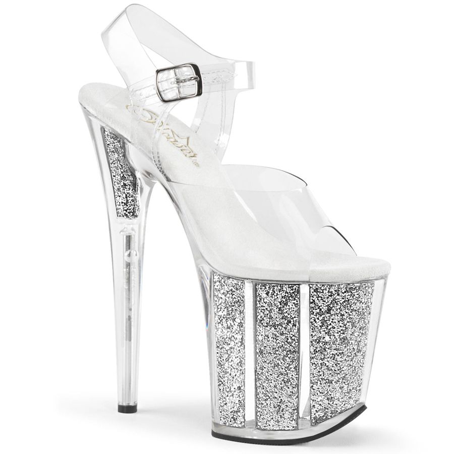 Women's Pleaser Flamingo-808G Ankle Strap Sandals Silver | 423QAFJWZ