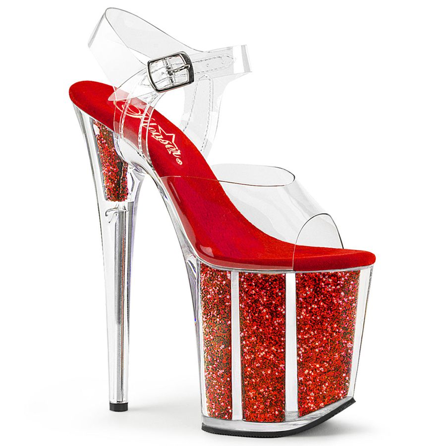 Women's Pleaser Flamingo-808G Ankle Strap Sandals Red | 836OCRTUW