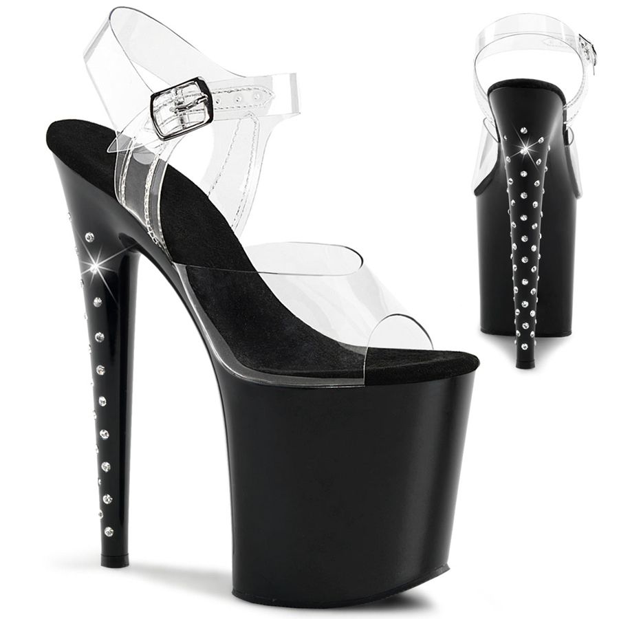 Women's Pleaser Flamingo-808LS Ankle Strap Sandals Black | 134HXYCAL