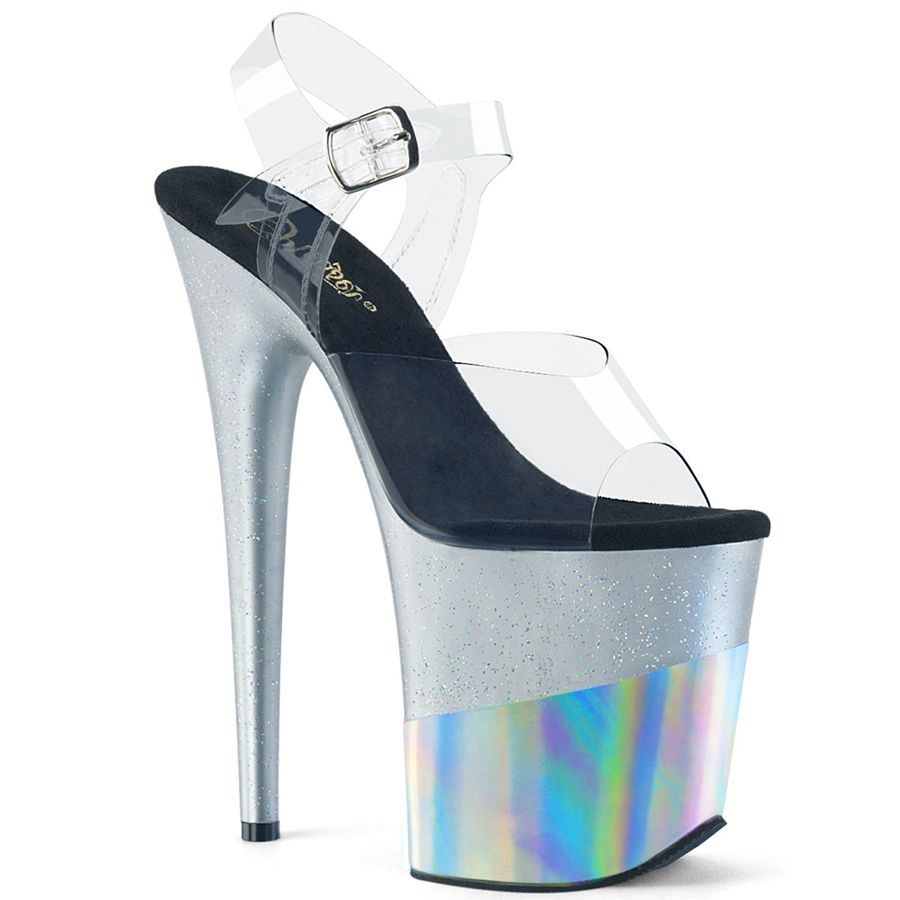 Women's Pleaser Flamingo-808-2HGM Ankle Strap Sandals Silver | 215JYIAWE