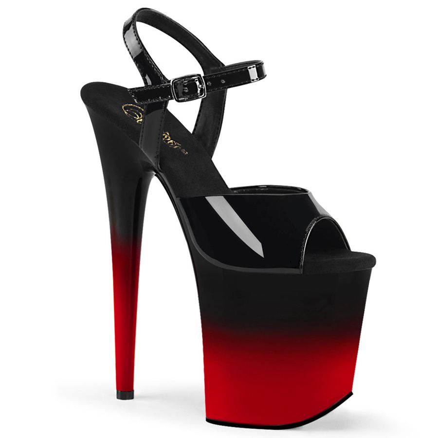 Women's Pleaser Flamingo-809BR-H Ankle Strap Sandals Black Red | 046TPYDHO