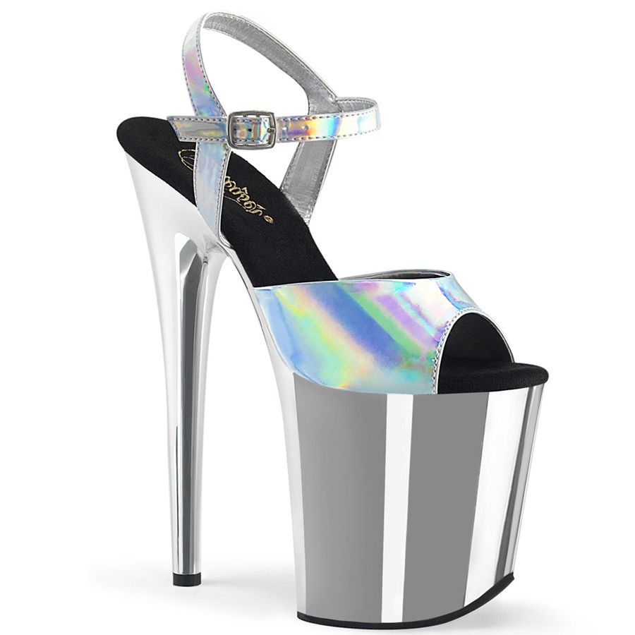 Women's Pleaser Flamingo-809HG Ankle Strap Sandals Silver | 524YJNBPL