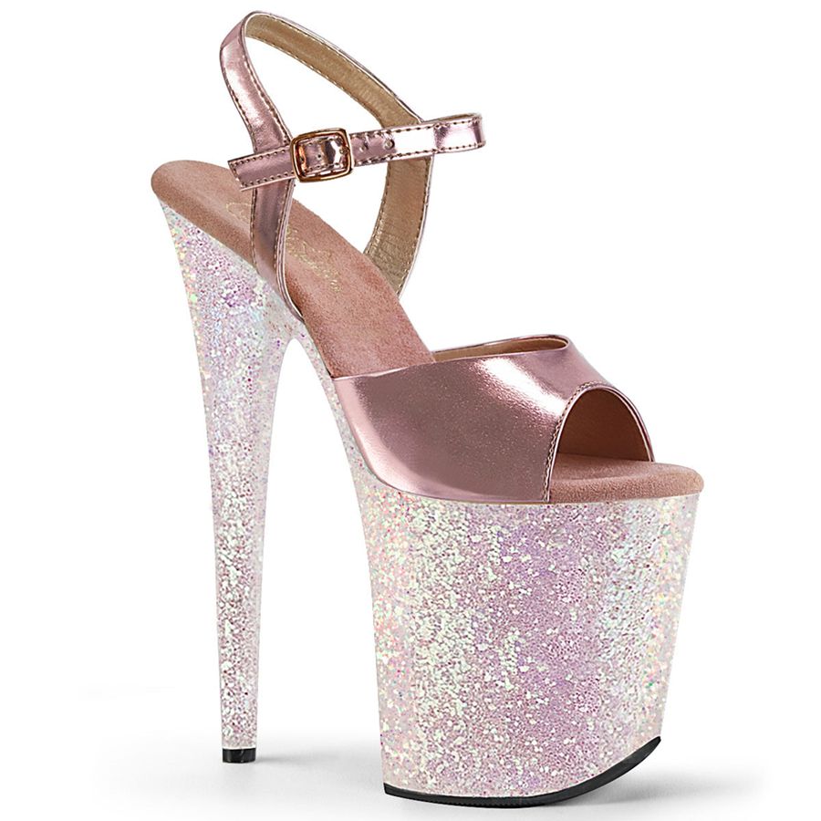 Women's Pleaser Flamingo-809LG Ankle Strap Sandals Silver | 045FSPZYK