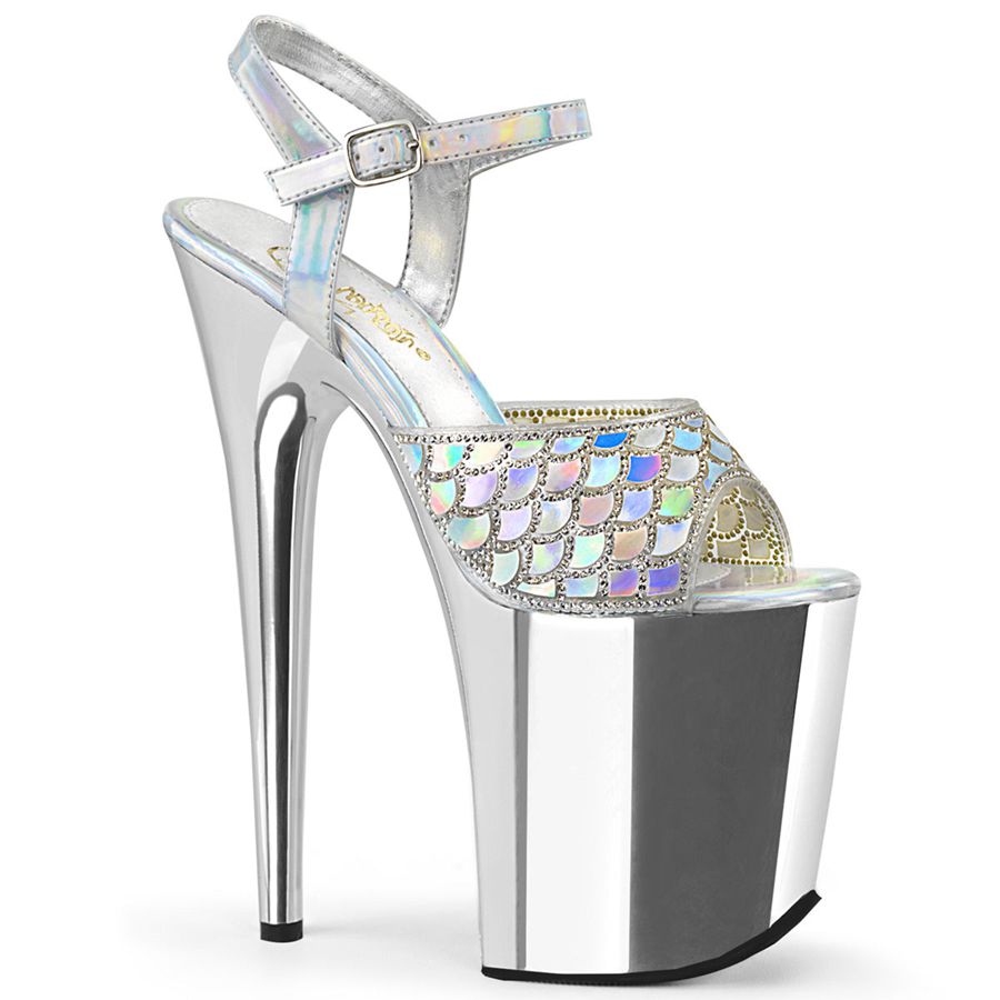 Women's Pleaser Flamingo-809MMRS Ankle Strap Sandals Silver | 541IAVJYR