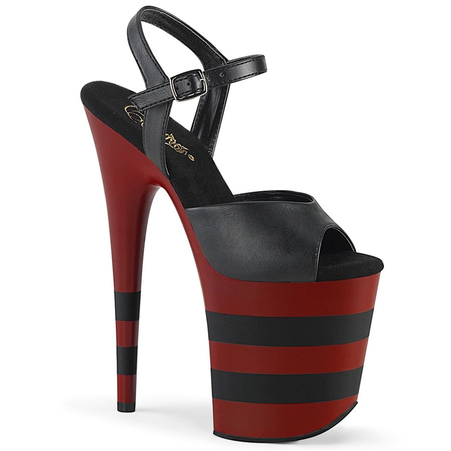 Women's Pleaser Flamingo-809SR Ankle Strap Sandals Black Red | 798PKOBFT