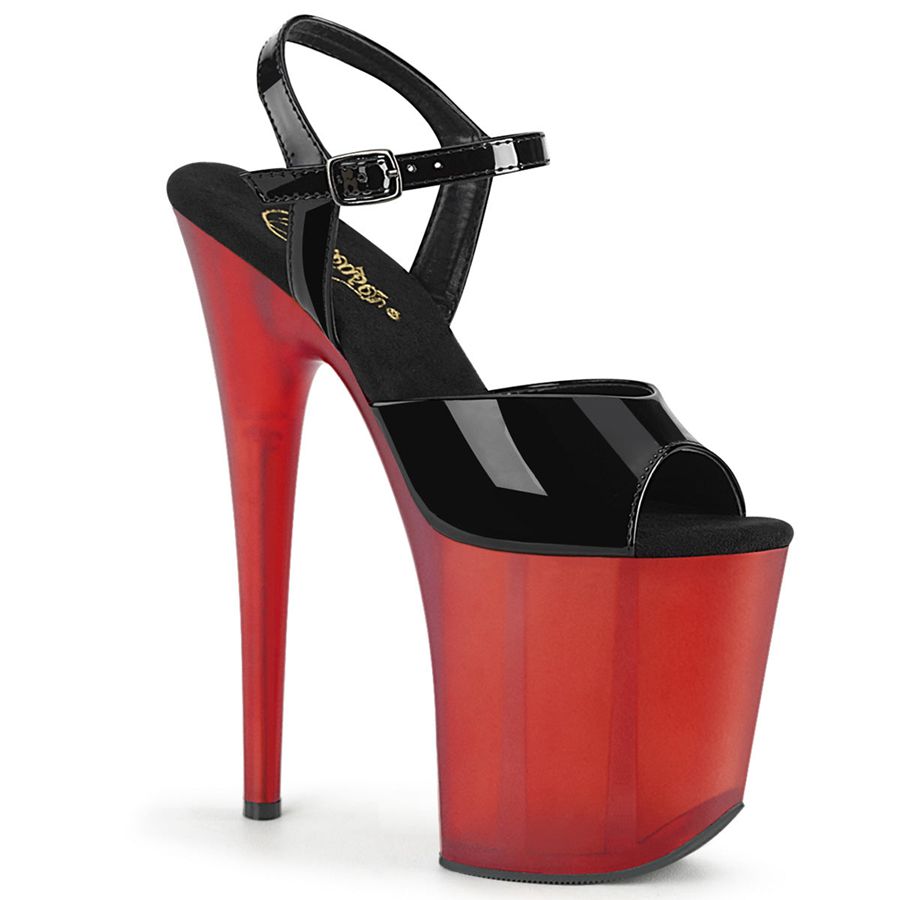 Women's Pleaser Flamingo-809T Ankle Strap Sandals Black Red | 915FEHGLV