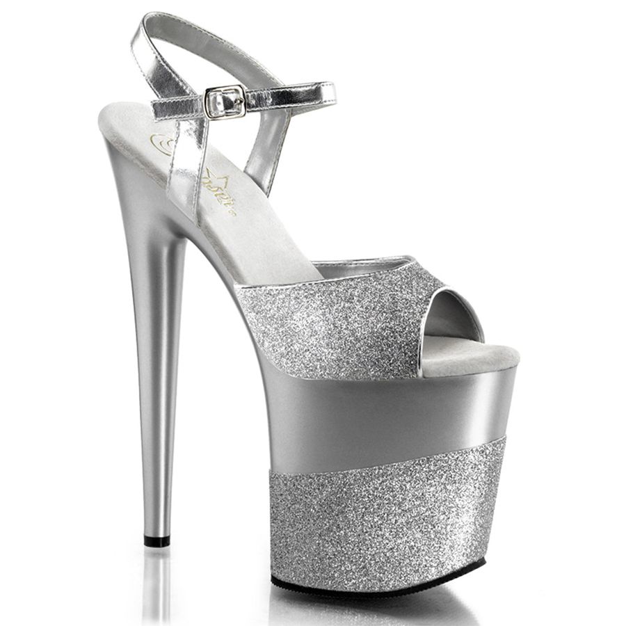 Women's Pleaser Flamingo-809-2G Ankle Strap Sandals Silver | 841BJDOWT