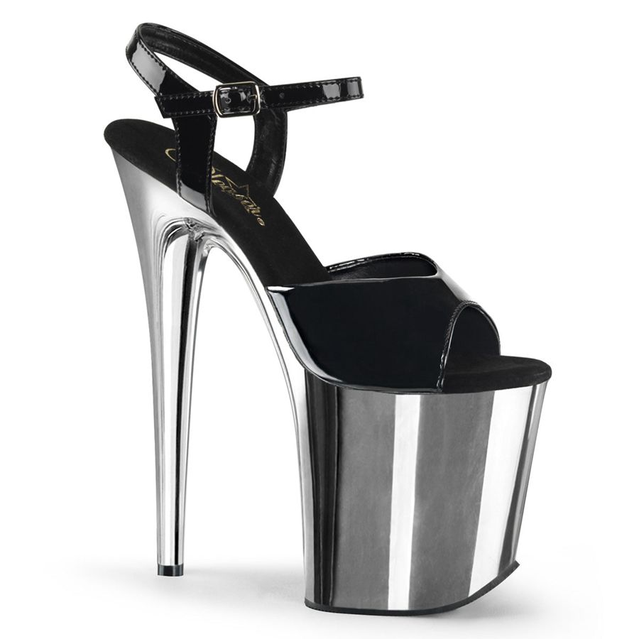 Women's Pleaser Flamingo-809 Ankle Strap Sandals Silver | 306GREQIM