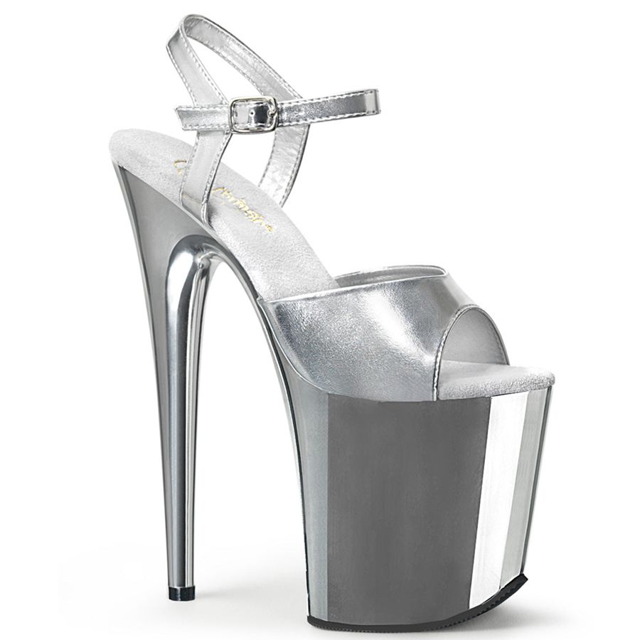 Women's Pleaser Flamingo-809 Ankle Strap Sandals Silver | 514VFHNAO