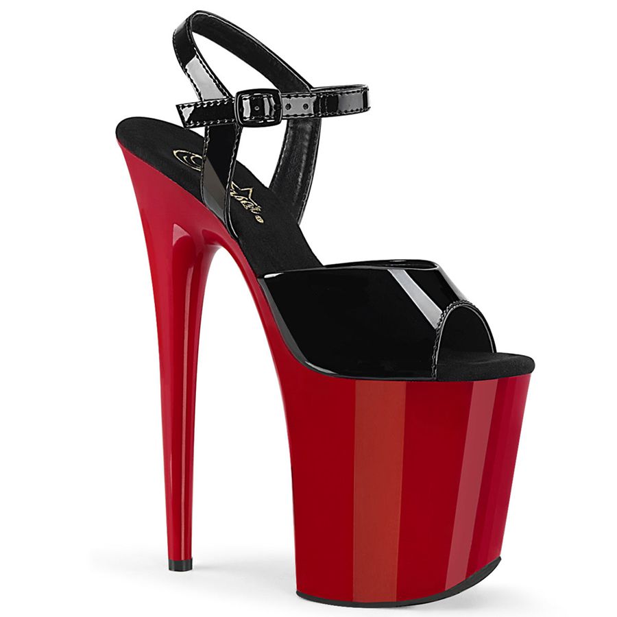 Women's Pleaser Flamingo-809 Ankle Strap Sandals Black Red | 703VGZRCS