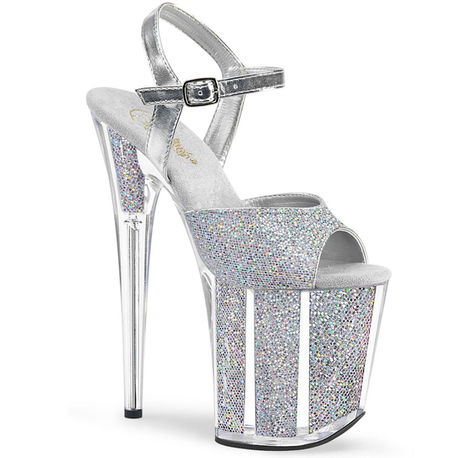 Women's Pleaser Flamingo-810G Ankle Strap Sandals Silver | 512NEFMCG