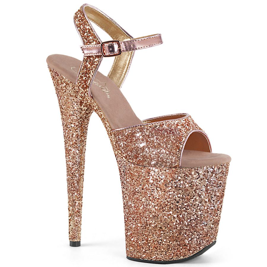 Women's Pleaser Flamingo-810LG Ankle Strap Sandals Rose Gold | 964PZOWER