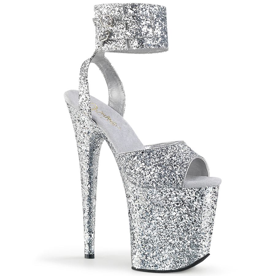 Women's Pleaser Flamingo-891LG Ankle Strap Sandals Silver | 587KGIRNT