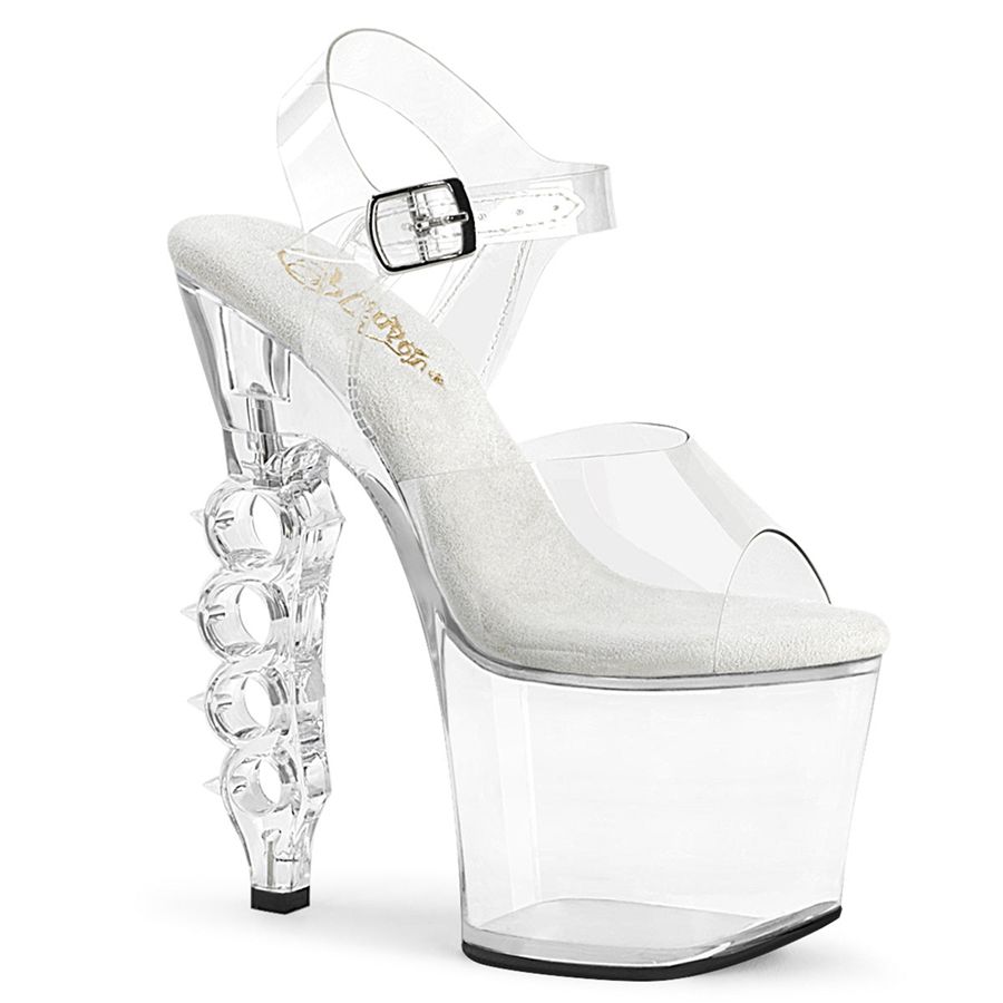 Women's Pleaser Irongrip-708 Ankle Strap Sandals Clear | 598LPCTWY