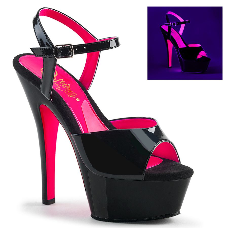 Women's Pleaser Kiss-209TT Ankle Strap Sandals Black Pink | 617CESGZM