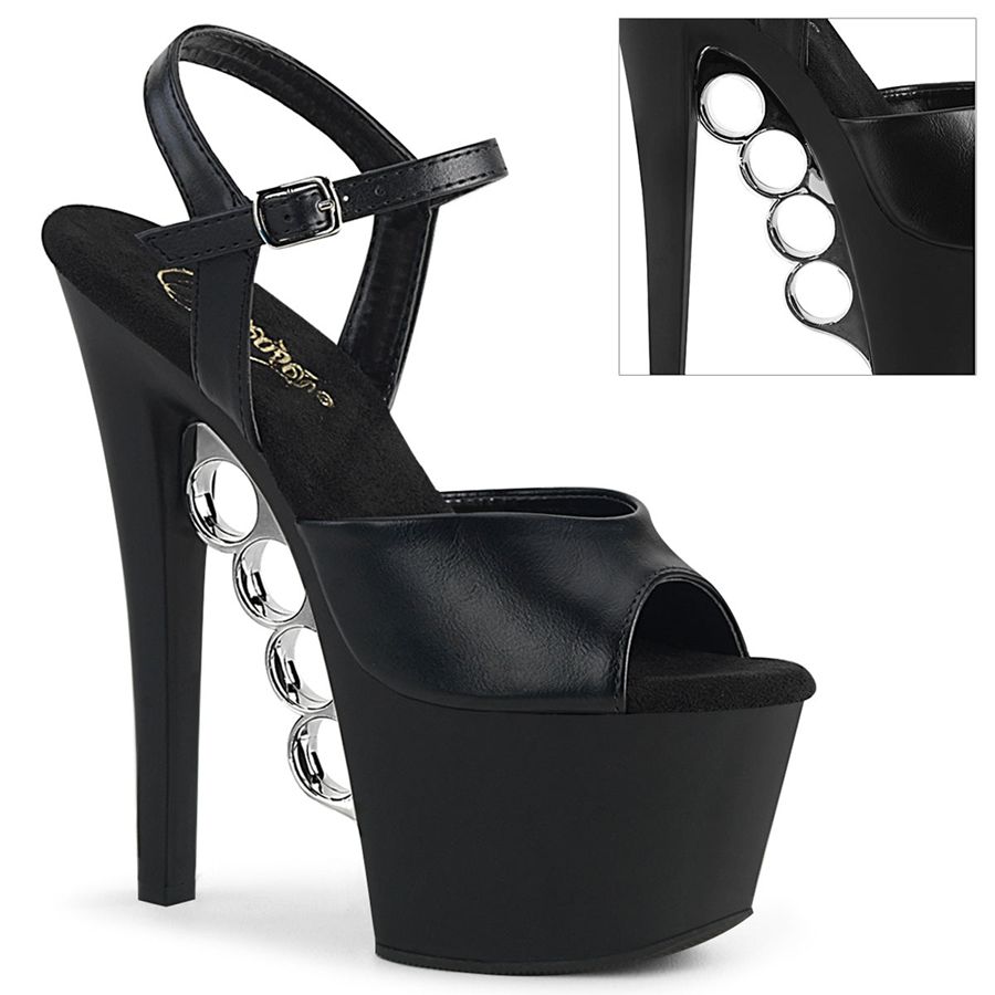 Women's Pleaser Knucks-709 Ankle Strap Sandals Black | 925MSDVQU