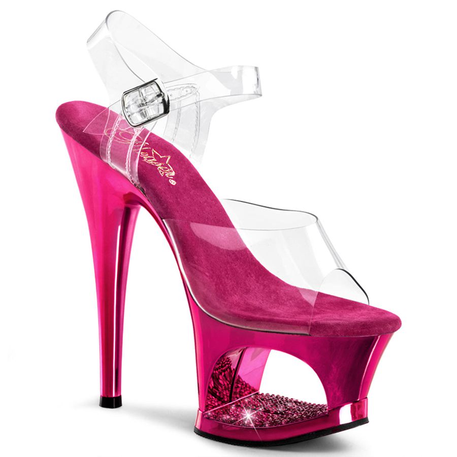 Women's Pleaser Moon-708DMCH Ankle Strap Sandals Pink | 621VHXNDO