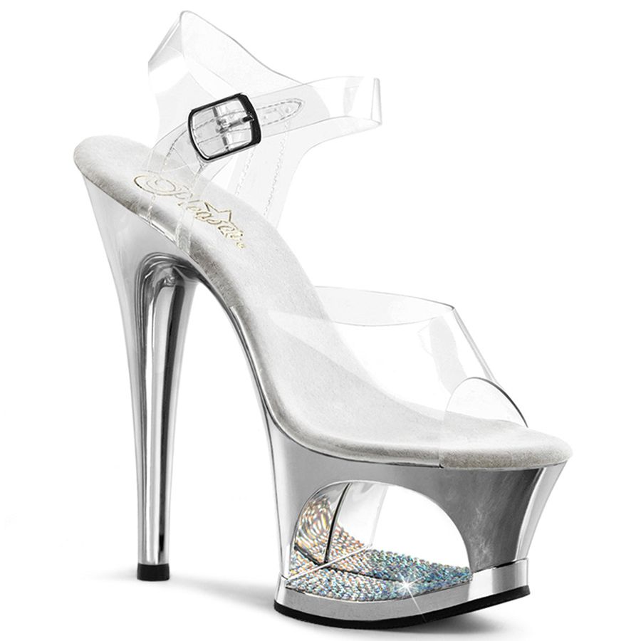 Women's Pleaser Moon-708DMCH Ankle Strap Sandals Silver | 835PDRTYS