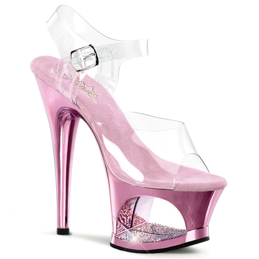 Women's Pleaser Moon-708DMCH Ankle Strap Sandals Pink | 902QCKMPV