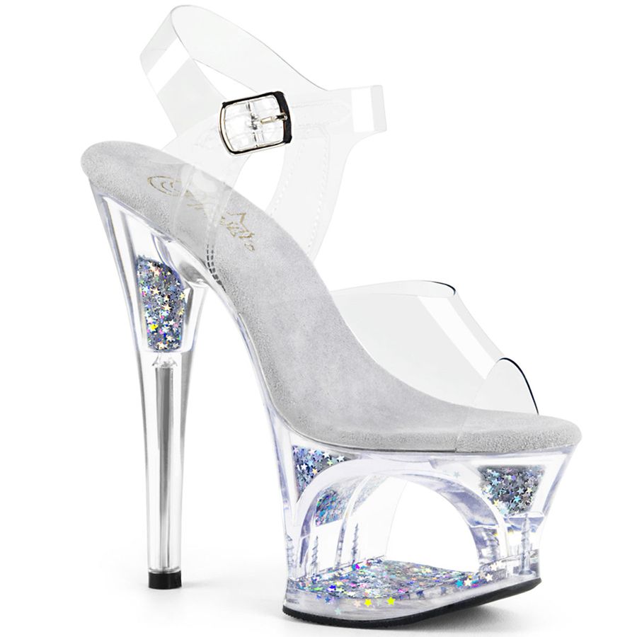 Women's Pleaser Moon-708GFT Ankle Strap Sandals Silver | 642MHJZNT