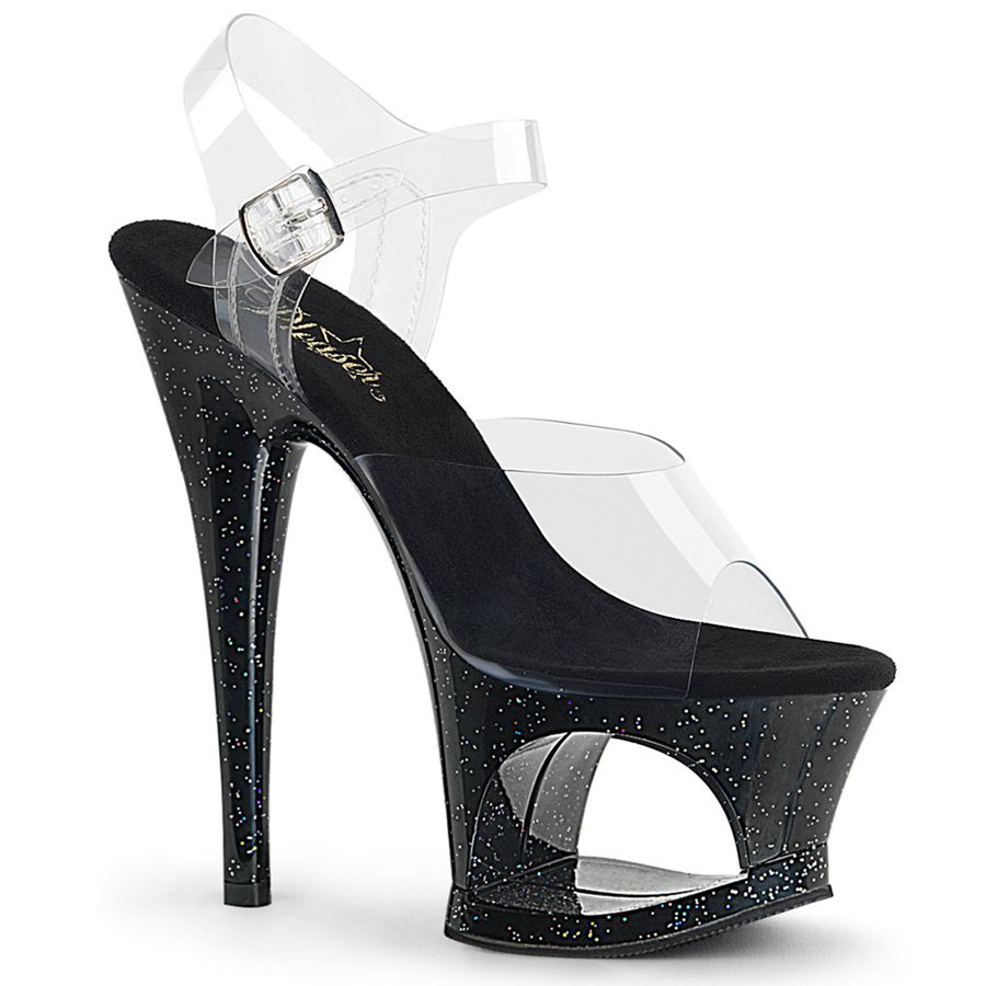 Women's Pleaser Moon-708MG Ankle Strap Sandals Black | 315EZLGFY