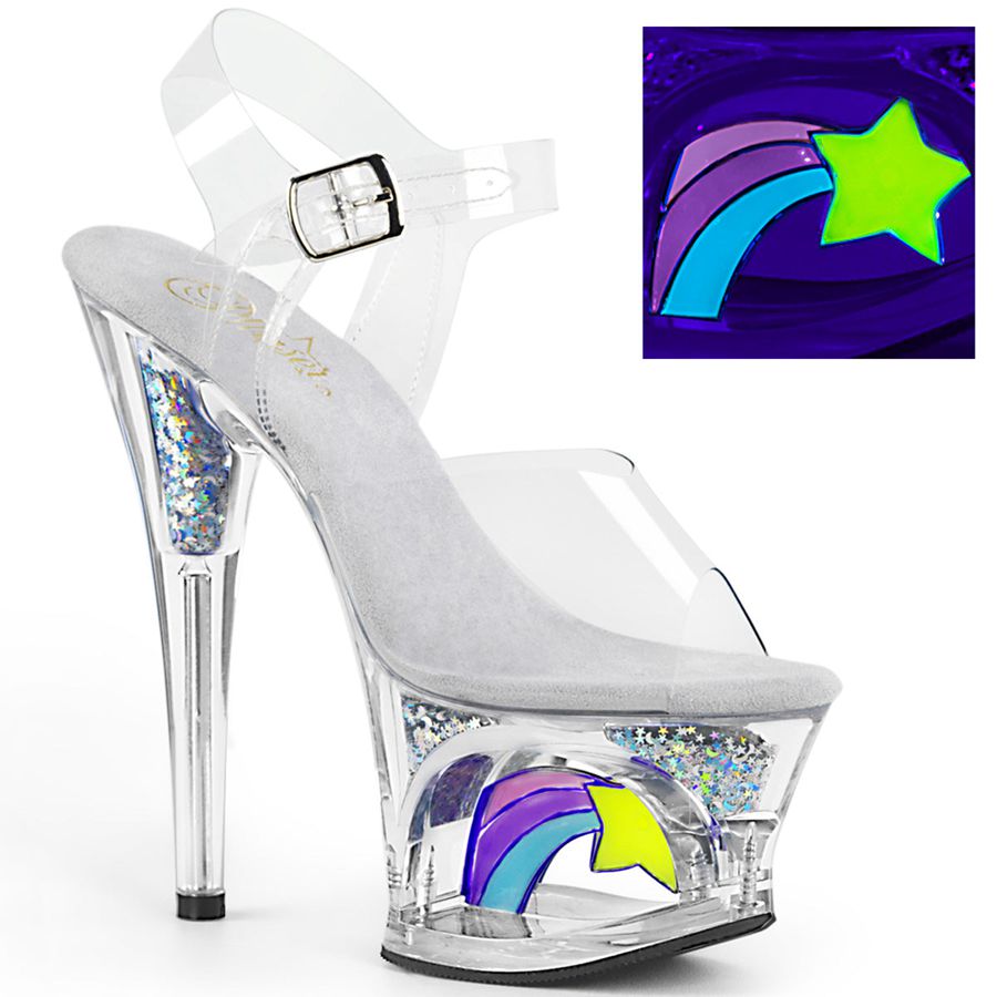 Women's Pleaser Moon-708RSS Ankle Strap Sandals White | 276EPZIOW