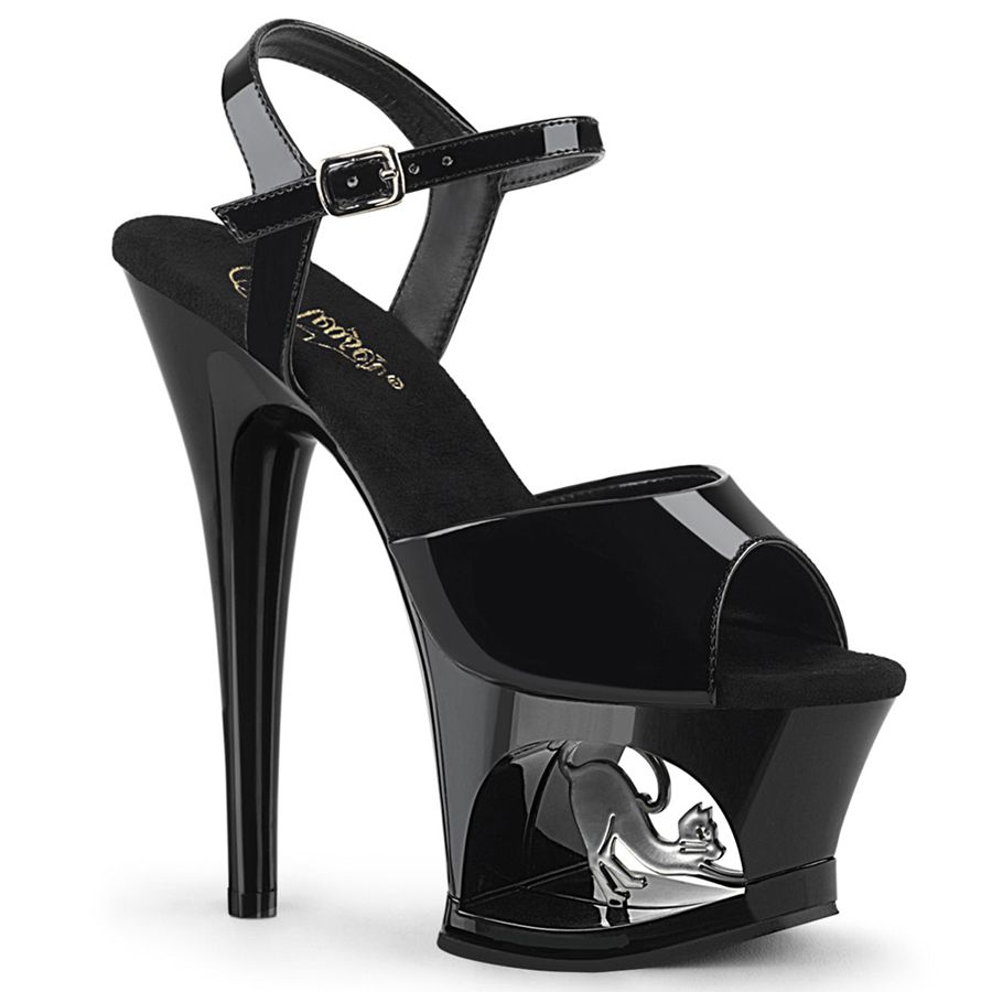 Women's Pleaser Moon-709CAT Ankle Strap Sandals Black | 961XOJYLH