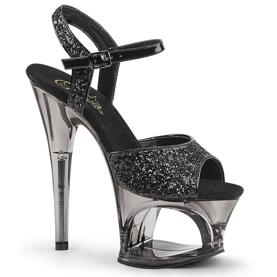 Women's Pleaser Moon-710GT Ankle Strap Sandals Black | 607FQKJBD