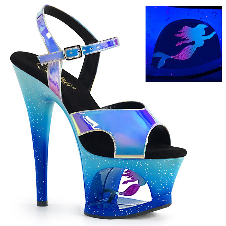 Women's Pleaser Moon-711MER Ankle Strap Sandals Blue | 613AEPCMY