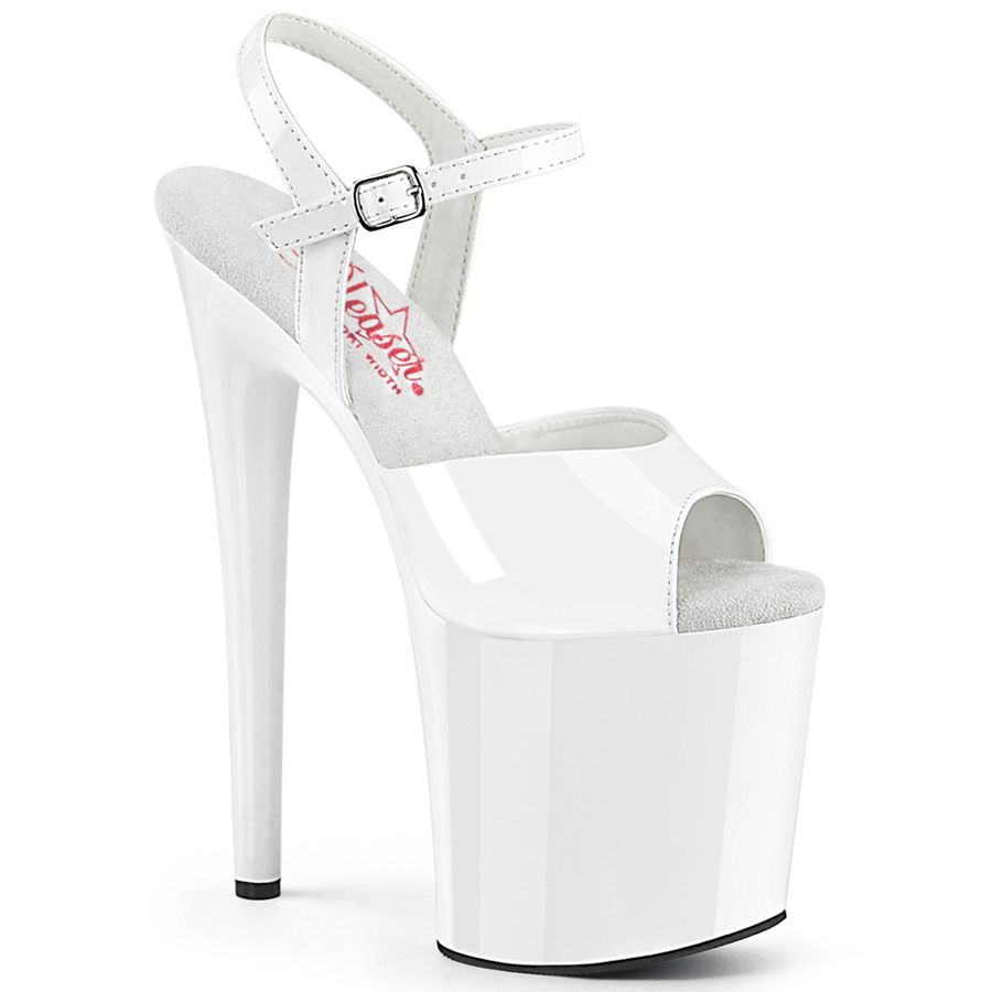 Women's Pleaser Naughty-809 Ankle Strap Sandals White | 157RSOEQC