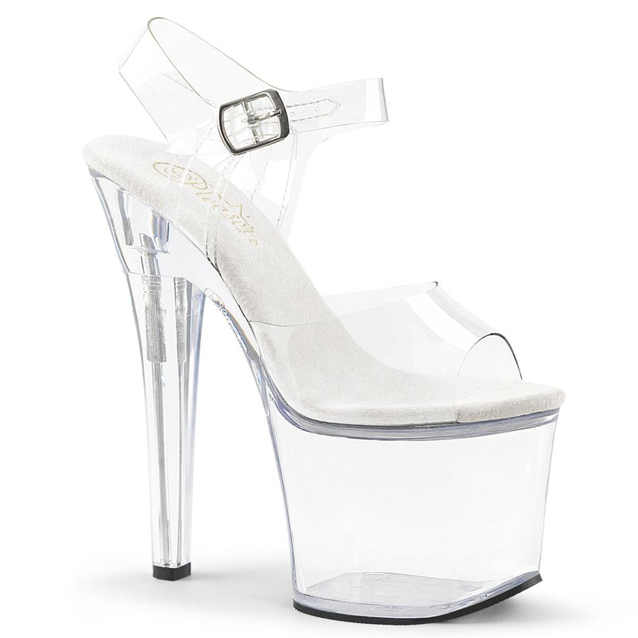 Women's Pleaser Radiant-708 Ankle Strap Sandals White | 761TUJBZR